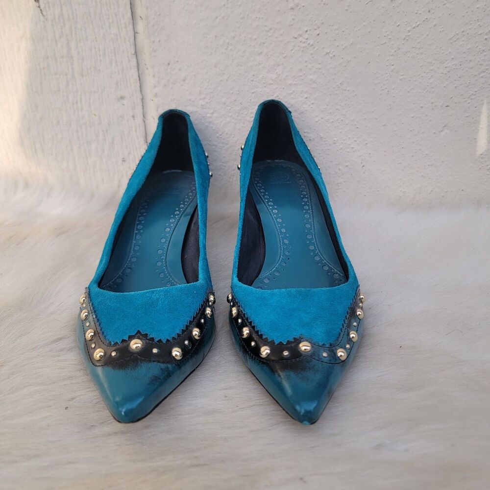 Tory Burch Noelle studded indigo suede kitten heel pumps Sz 9 - Picture 1 of 8